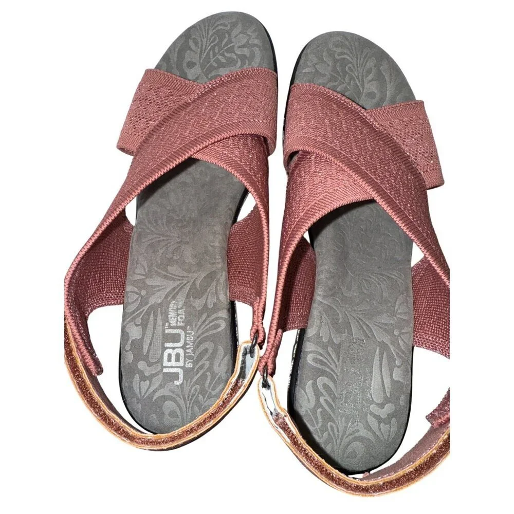 JBU Jamba Alyssa Women's Sandal Wedge Pink Rose Shimmer Lightweight 9.5 Wide